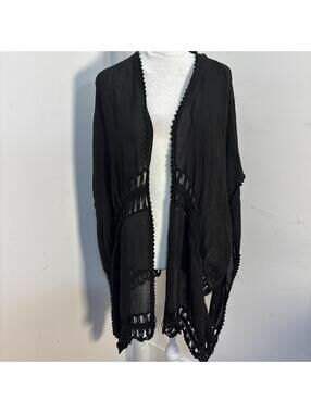 BEBE Black Crochet Sheer Kimono Coverup One Size‎